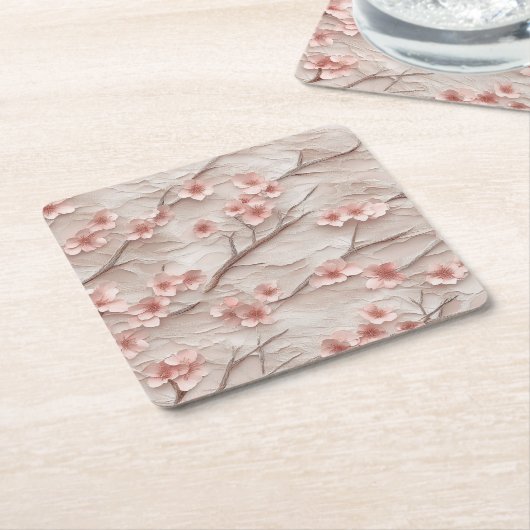 Pink and White Sakura Branches Custom Square Coast Rechteckiger Pappuntersetzer (angewinkelt)