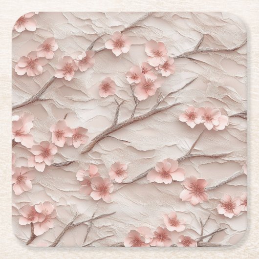 Pink and White Sakura Branches Custom Square Coast Rechteckiger Pappuntersetzer (Vorderseite)