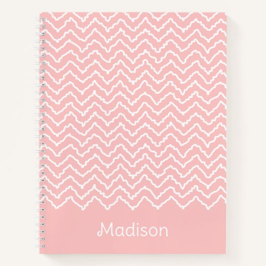 Pink And White Squiggly Chevron Zigzag With Name Notizblock (Vorderseite)