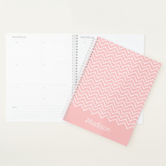 Pink And White Squiggly Chevron Zigzag With Name Planer (Anzeige)