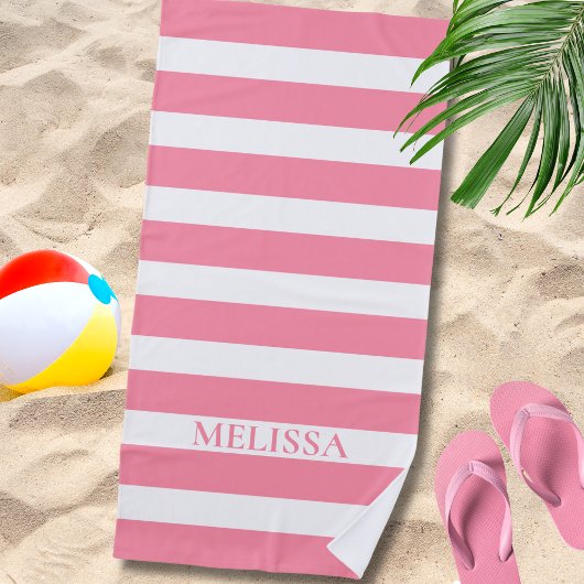  Pink And White Striped Name Cabana Stripe  Strandtuch