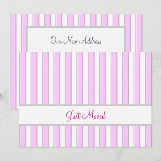Pink and White Stripes Editable New Address Ankündigung (Vorne/Hinten)