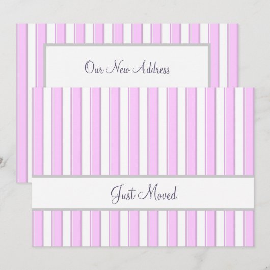 Pink and White Stripes Editable Script New Address Ankündigung (Vorne/Hinten)