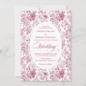 Pink and White Toile Roses Wedding Invitation Einladung (Vorderseite)