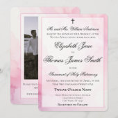 Pink and White Watercolor Catholic Wedding Einladung (Vorne/Hinten)