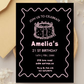 Pink and white Wavy Birthday hand drawn cake Einladung