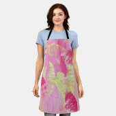 Pink and Yellow Abstract Art All-Over Print Apron Schürze (Getragen)