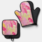 Pink and Yellow Abstract Art Ofenhandschuh & Topflappen-Set (Vorderseite/Rückseite)