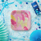 Pink and Yellow Abstract Art Paper Plate Pappteller (Party)