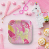 Pink and Yellow Abstract Art Paper Plate Pappteller (Party)