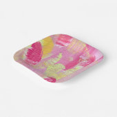 Pink and Yellow Abstract Art Paper Plate Pappteller (Gewinkelt)