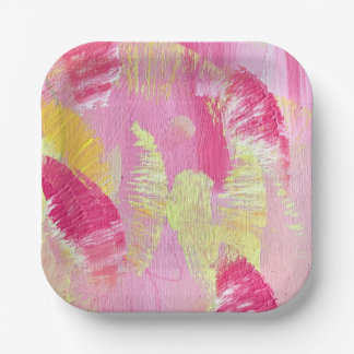 Pink and Yellow Abstract Art Paper Plate Pappteller