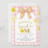Pink and Yellow Bow Sweet One Lemon Birthday Invit Einladung (Vorderseite)