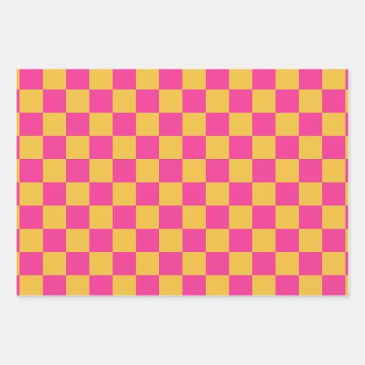 Pink and Yellow Checkerboard Geschenkpapier Set (Vorderseite)