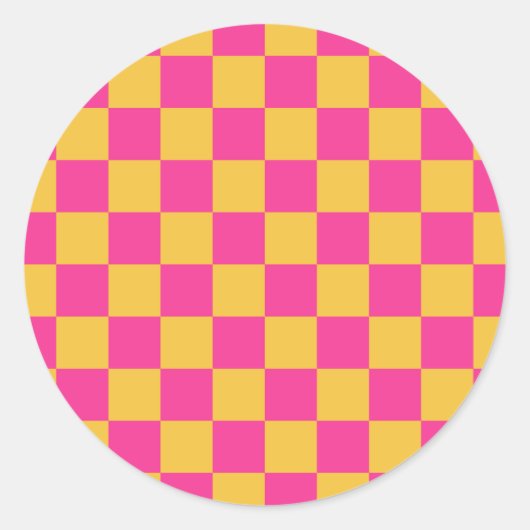 Pink and Yellow Checkerboard Runder Aufkleber (Vorderseite)