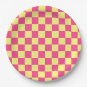 Pink and Yellow Checkered Print Pappteller (Vorderseite)