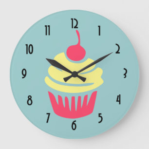 Pink and Yellow Cupcake with Cherry On Top Große Wanduhr