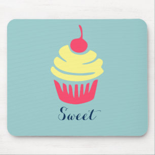 Pink and Yellow Cupcake with Cherry On Top Mousepad