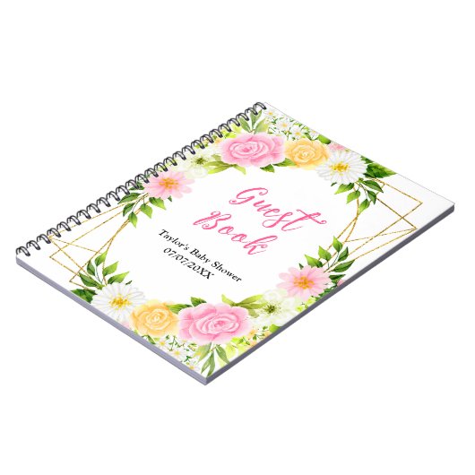 Pink and Yellow Floral Baby Shower Guest Book Notizblock (Linke Seite)