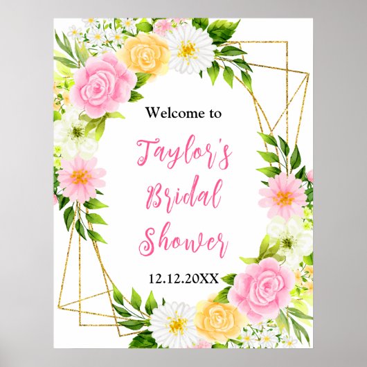 Pink and Yellow Floral Bridal Shower Welcome Sign Poster (Vorne)