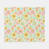 Pink and Yellow Floral Pattern Fleecedecke (Vorderseite (Horizontal))
