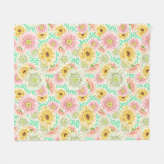 Pink and Yellow Floral Pattern Fleecedecke (Vorderseite (Horizontal))