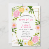 Pink and Yellow Flowers with Foliage Bridal Shower Einladung (Vorderseite)