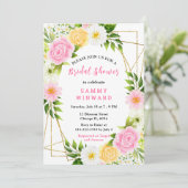Pink and Yellow Flowers with Foliage Bridal Shower Einladung (Stehend Vorderseite)