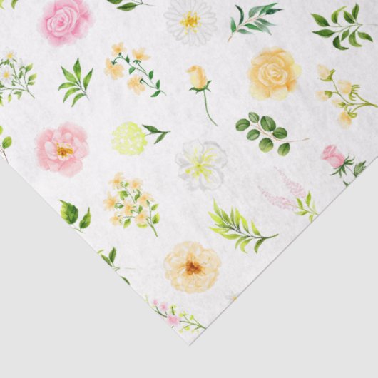 Pink and Yellow Flowers with Foliage Pattern Seidenpapier (Detail)