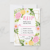 Pink and Yellow Flowers with Foliage Wedding RSVP Karte (Vorderseite)
