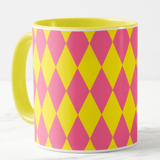 Pink and Yellow Harlequin Checkered Design  Tasse