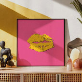 Pink and Yellow Kissing Lips Poster