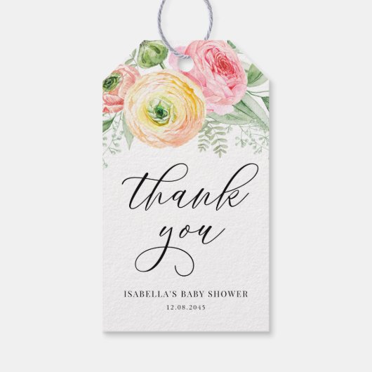 Pink and Yellow Ranunculus Kinderdusche Vielen Dan Geschenkanhänger (Rückseite)