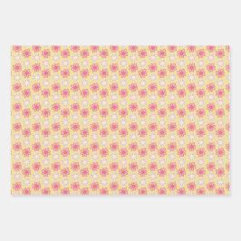 pink and yellow retro flower geschenkpapier set