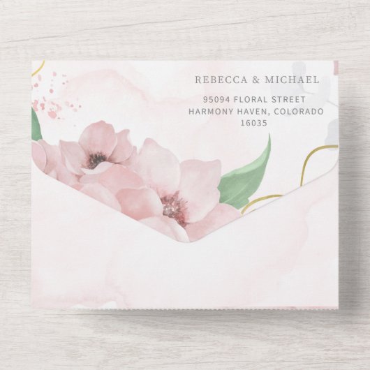 Pink Anemone All in One Wedite Einladung (Rückseite)