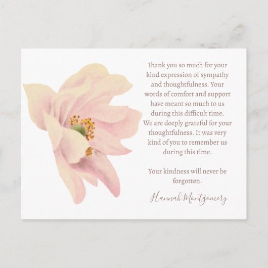 Pink Anemone Beerdigung Danke Karte, Beileid Postkarte (Vorderseite)