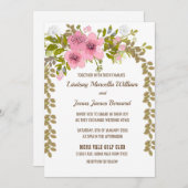 Pink Anemone Golden Blätter Einladung Hochzeit (Vorne/Hinten)