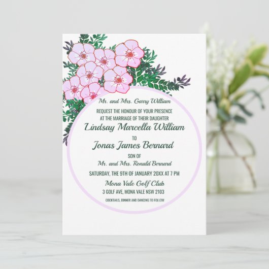 Pink Anemone Grüne Blumenzwiebeleinladung Einladung (Stehend Vorderseite)