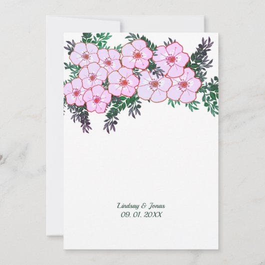 Pink Anemone Grüne Blumenzwiebeleinladung Einladung (Rückseite)
