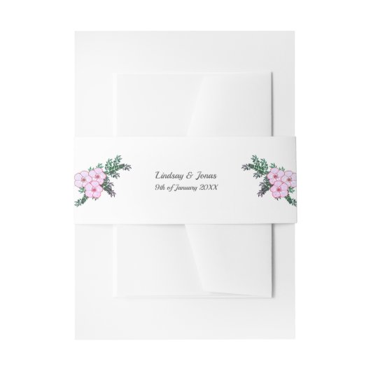Pink Anemone Grüne Floral Wedding Bands Einladungsbanderole (Vorderseite Beispiel)
