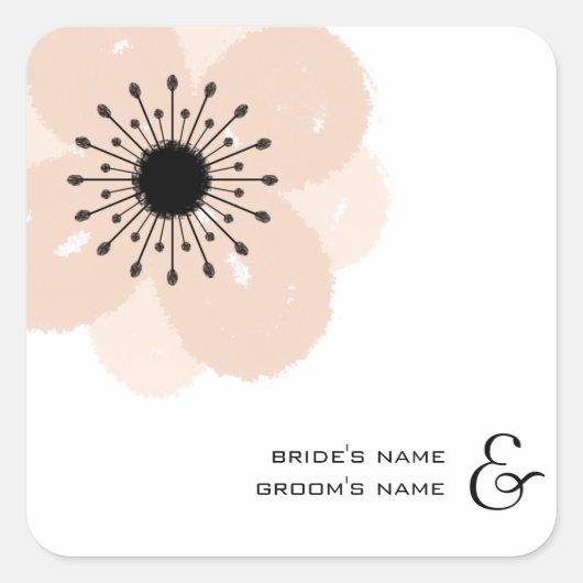 Pink-Anemone-Hochzeitsticker Quadratischer Aufkleber (Vorderseite)