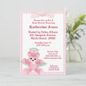 Pink Angel Bear Baby Dusche Einladung (Stehend Vorderseite)
