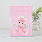 Pink Angel Teddy Bear Baby Dusche Einladung (Stehend Vorderseite)