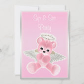 Pink Angel Teddy Bear Sip & See Einladung (Vorderseite)