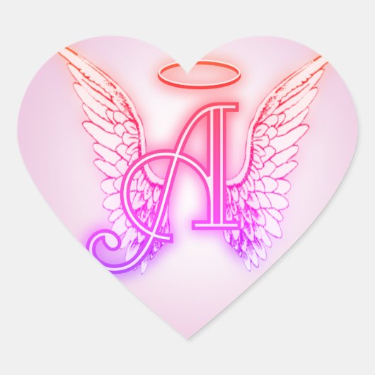 Pink Angel Wings Monogram Herz-Aufkleber (Vorderseite)