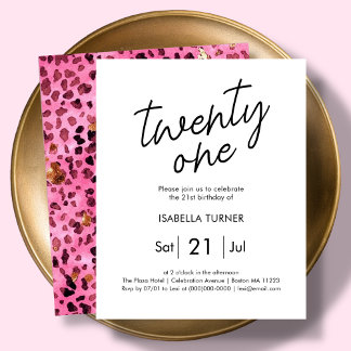 Pink Animal Print 21. Geburtstag Einladung