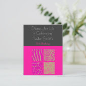 Pink Animal Print Birthday Einladung (Stehend Vorderseite)