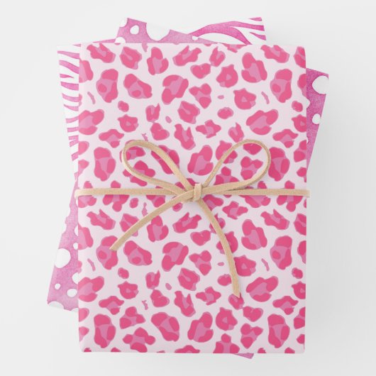 Pink Animal Prints: Leopard, Cheetah & Zebra Geschenkpapier Set (Beispiel)