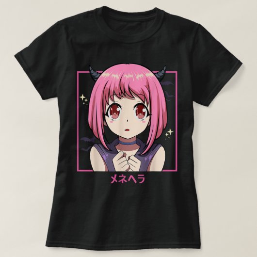 Pink Anime Girl Devil Aesthetic T-Shirt (Design vorne)