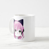 Pink Anime Girl in Cat Ohr Kopfhörer Kaffeetasse (Vorderseite Links)